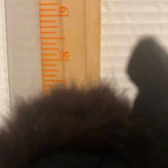 Vtg Mid-Century Black Cat Plush Real Fur Fluffy Face Green Button Eyes 8”x9.5” - Picture 5 of 9